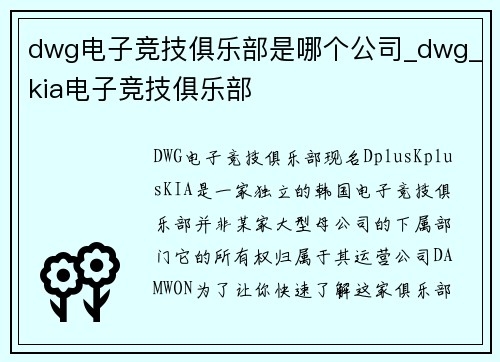 dwg电子竞技俱乐部是哪个公司_dwg_kia电子竞技俱乐部