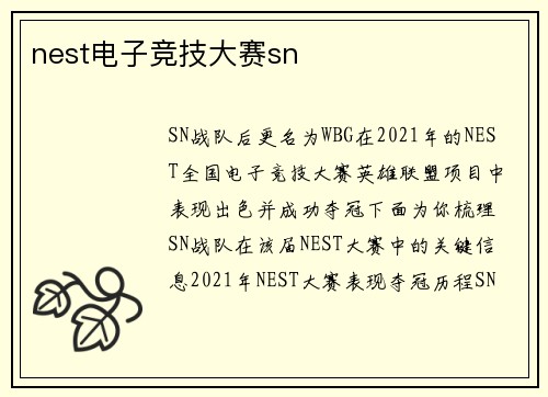 nest电子竞技大赛sn
