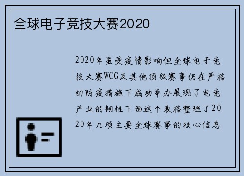 全球电子竞技大赛2020
