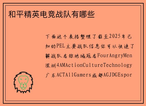 和平精英电竞战队有哪些