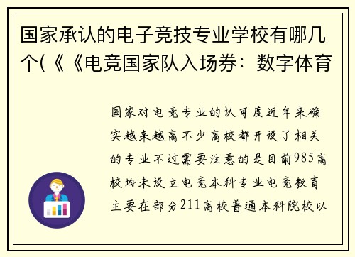 国家承认的电子竞技专业学校有哪几个(《《电竞国家队入场券：数字体育的新疆界争夺战》》)